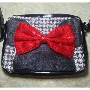 Disney Store Minnie Mouse Crossbody‎ Bag Sequined Red Bow & Houndstooth Design